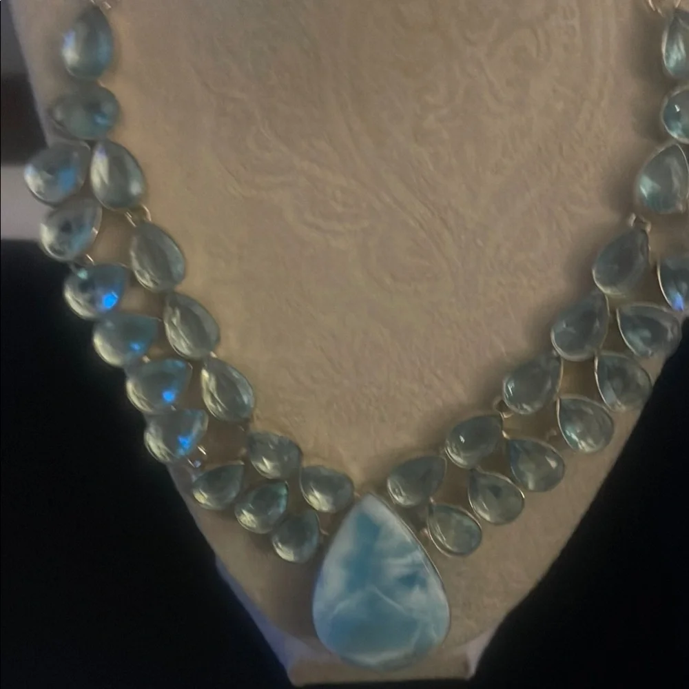 Price Drop Statement pc Larimar Large Stone Blue Topaz Elegant with .925 - Picture 2 of 8
